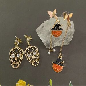 Halloween Skull and Pumpkin Fashion Earrings Bundle